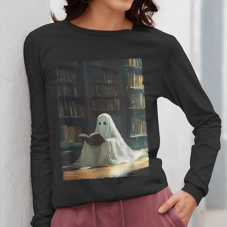 Ghost Library Halloween Book Reading Books Lover Teacher Women Long Sleeve T-Shirt, funny design Ghost Library Halloween Book Reading Books Lover Teacher Women Long Sleeve T-Shirt, funny design