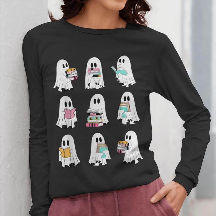 Ghost Reading Books Spooky Librarian Teacher Women Women Long Sleeve T-Shirt, funny design
