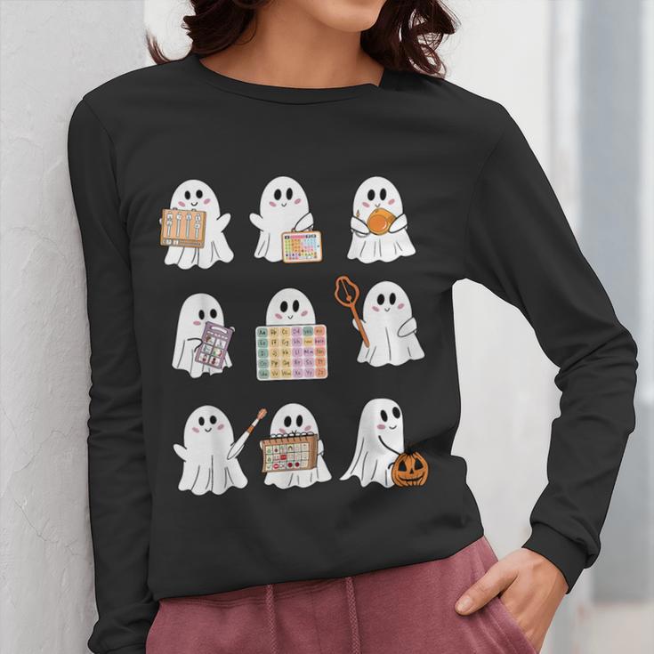 Ghost Speech Therapy Teacher Spooky Season Halloween Women Long Sleeve T-Shirt, funny design