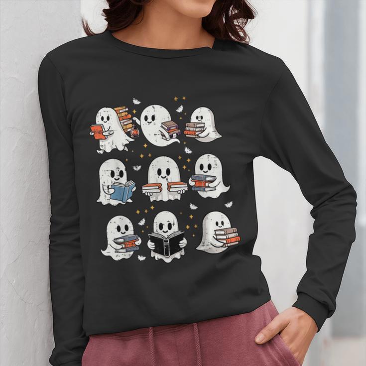 Ghosts With Books Library Halloween Men Women Kids Teacher Women Long Sleeve T-Shirt, funny design