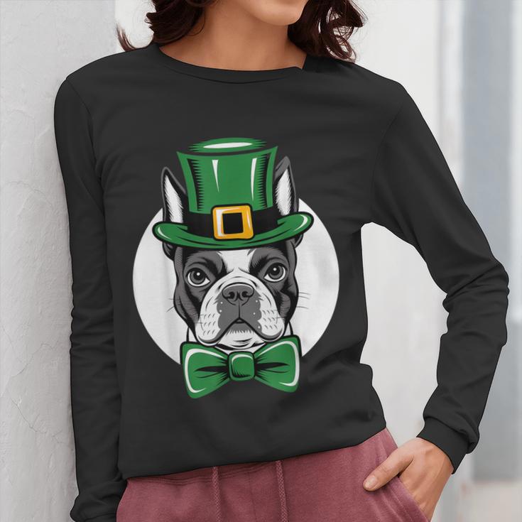 Green Boston Terrier Shamrock St Patricks Day Boston Terrier Women Long Sleeve T-Shirt, funny design