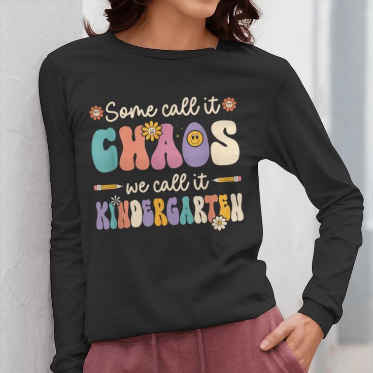 Groovy Some Call It Chaos We Call It Kindergarten Teacher Women Long Sleeve T-Shirt, Groovy Teacher Gifts, funny design Groovy Some Call It Chaos We Call It Kindergarten Teacher Women Long Sleeve T-Shirt, Groovy Teacher Gifts, funny design