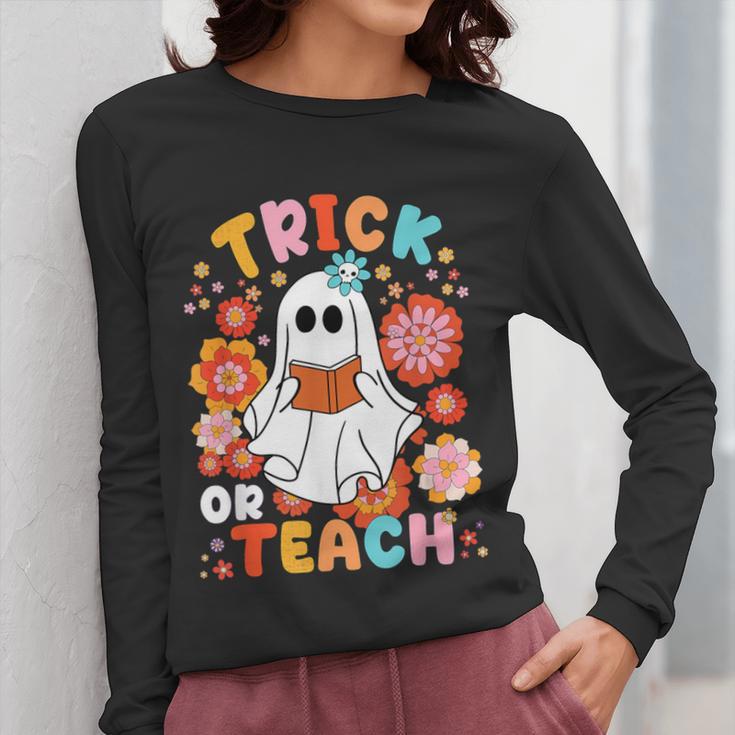 Groovy Halloween Trick Or Teach Retro Floral Ghost Teacher For Men Women Kids Women Long Sleeve T-Shirt, Groovy Teacher Gifts, funny design Groovy Halloween Trick Or Teach Retro Floral Ghost Teacher For Men Women Kids Women Long Sleeve T-Shirt, Groovy Teacher Gifts, funny design