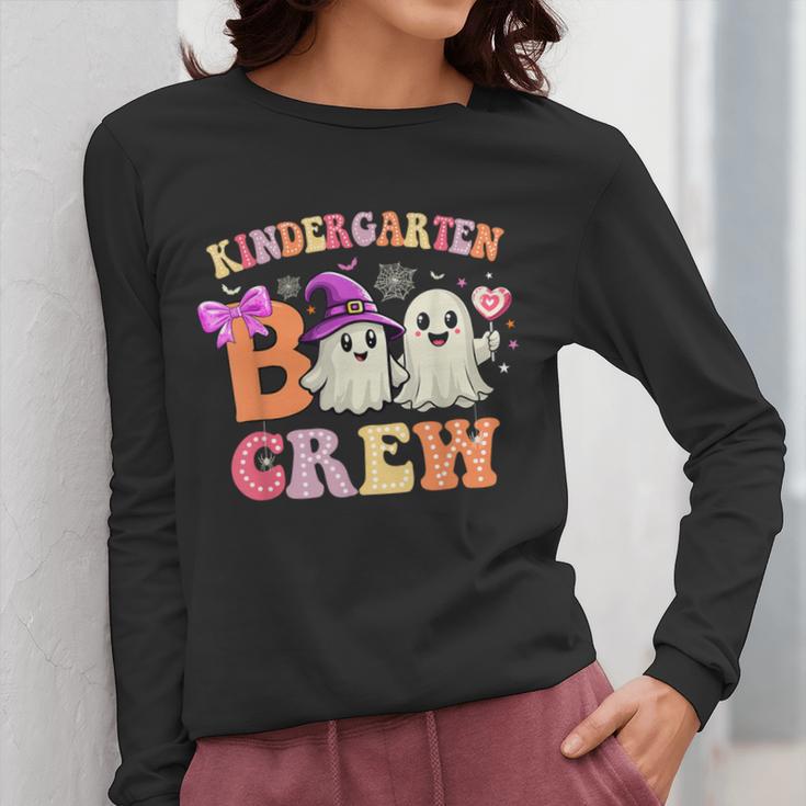 Groovy Kindergarten Boo Crew Kinder Halloween Teacher Kids Women Long Sleeve T-Shirt, Groovy Teacher Gifts, funny design