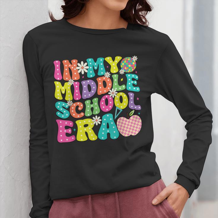 Groovy In My Middle School Era Back To School Teacher Women Long Sleeve T-Shirt, Groovy Teacher Gifts, funny design