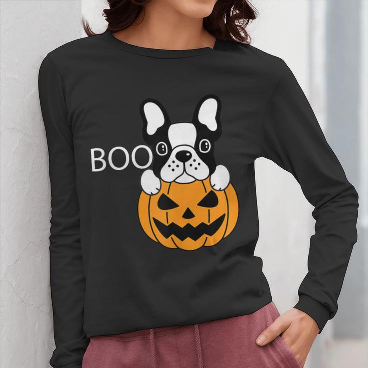 The Halloween Boston Terrier Women Long Sleeve T-Shirt, Boston Terrier Halloween Gifts, funny design