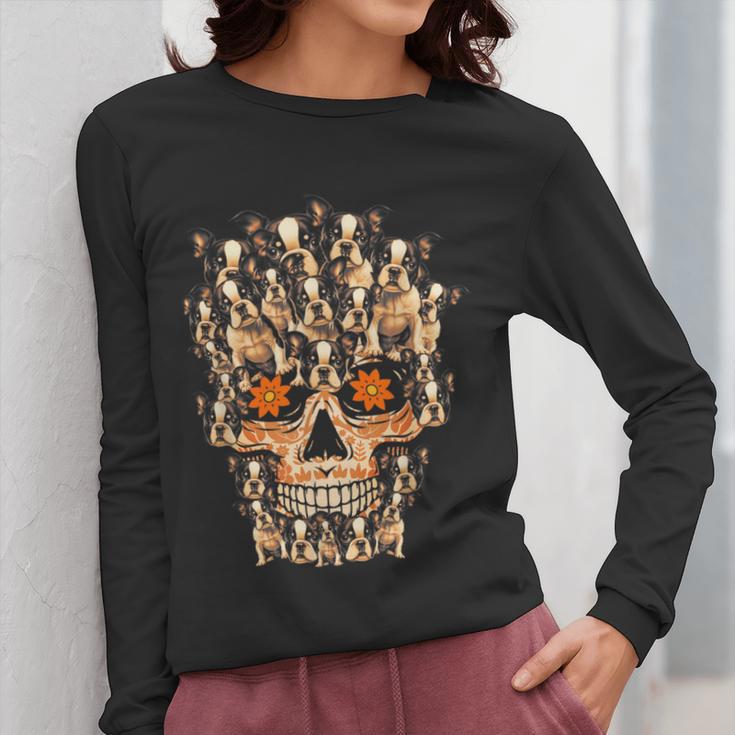 Halloween Costume Skull Boston Terrier Dog Lover For Men Women Kids Women Long Sleeve T-Shirt, Boston Terrier Halloween Gifts, funny design