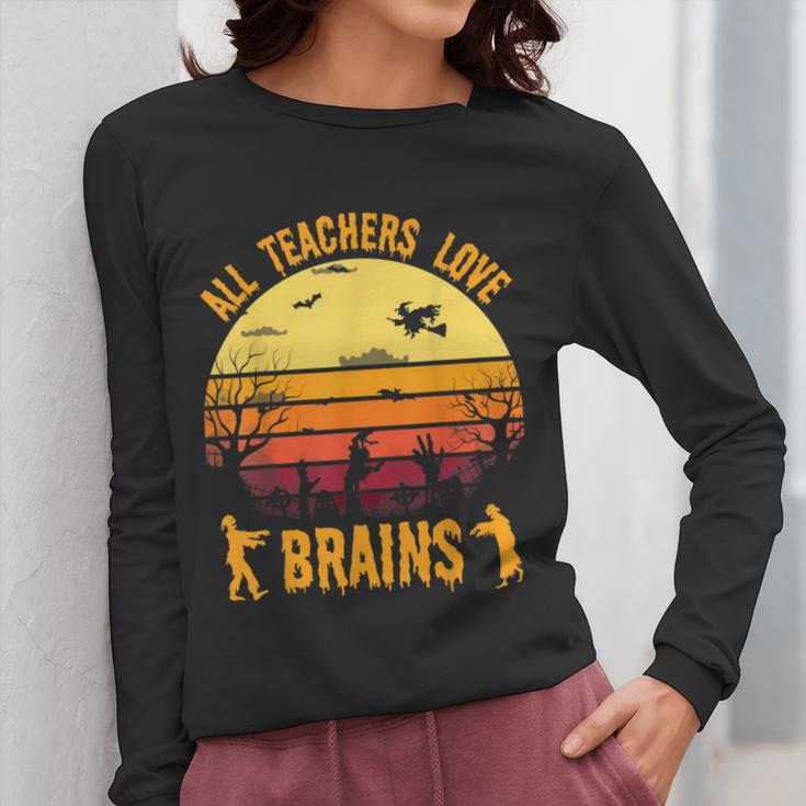 Halloween Costume Teacher Love Brains Zombie Women Long Sleeve T-Shirt, funny design Halloween Costume Teacher Love Brains Zombie Women Long Sleeve T-Shirt, funny design