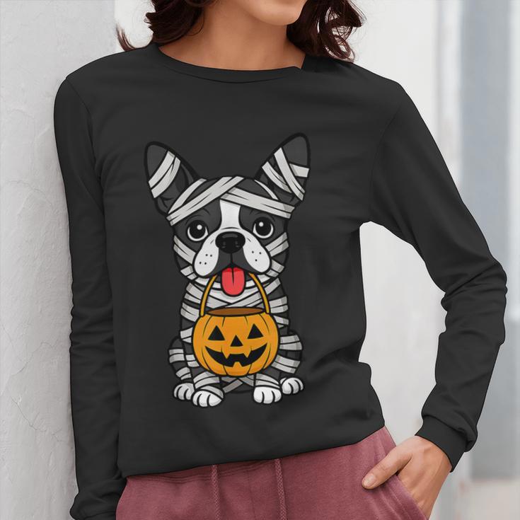 Halloween Dog Boston Terrier Mummy Costume Men Women Kids Women Long Sleeve T-Shirt, Boston Terrier Halloween Gifts, funny design