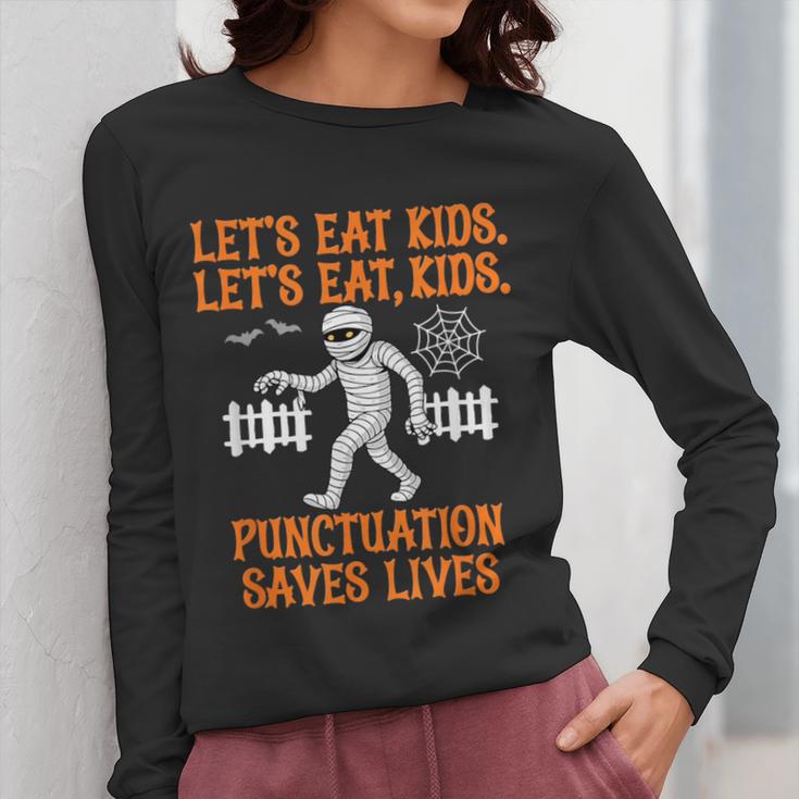 Halloween Lets Eat Kids Punctuation Teacher Women Long Sleeve T-Shirt, funny design Halloween Lets Eat Kids Punctuation Teacher Women Long Sleeve T-Shirt, funny design