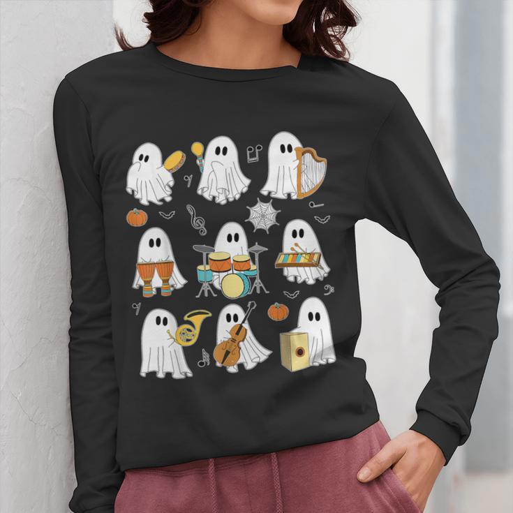 Halloween Ghost Music Teacher Playing Instruments Women Long Sleeve T-Shirt, funny design Halloween Ghost Music Teacher Playing Instruments Women Long Sleeve T-Shirt, funny design