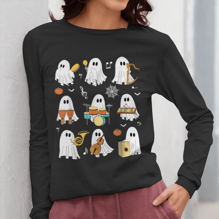 Halloween Ghost Playing Musical Instruments Music Teacher Women Long Sleeve T-Shirt, funny design Halloween Ghost Playing Musical Instruments Music Teacher Women Long Sleeve T-Shirt, funny design