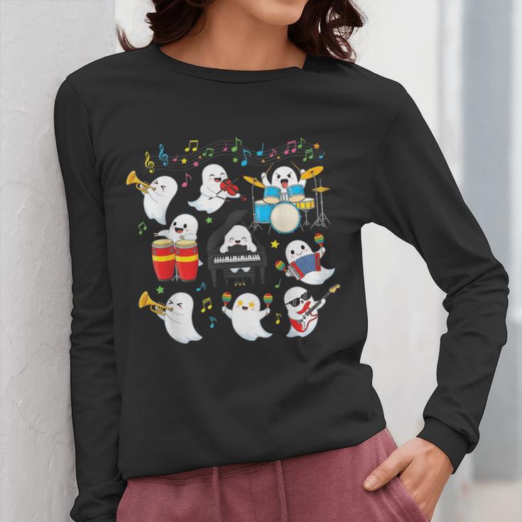 Halloween Music Teacher Ghost Playing Musical Instruments Women Long Sleeve T-Shirt, funny design Halloween Music Teacher Ghost Playing Musical Instruments Women Long Sleeve T-Shirt, funny design