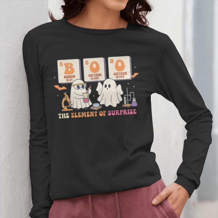 Halloween Science Teacher Boo Ghost The Element Of Surprise Women Long Sleeve T-Shirt, Science Teacher Gifts, funny design