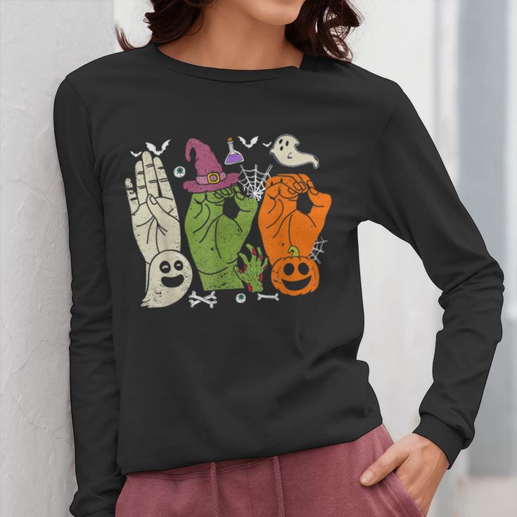 Halloween SPED Teacher Boo In ASL Boo Hands Sign Language Women Long Sleeve T-Shirt, funny design Halloween SPED Teacher Boo In ASL Boo Hands Sign Language Women Long Sleeve T-Shirt, funny design