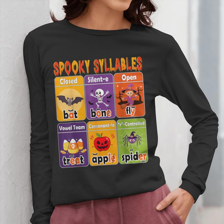 Halloween Spooky Syllable Types Teacher Educational Women Long Sleeve T-Shirt, funny design
