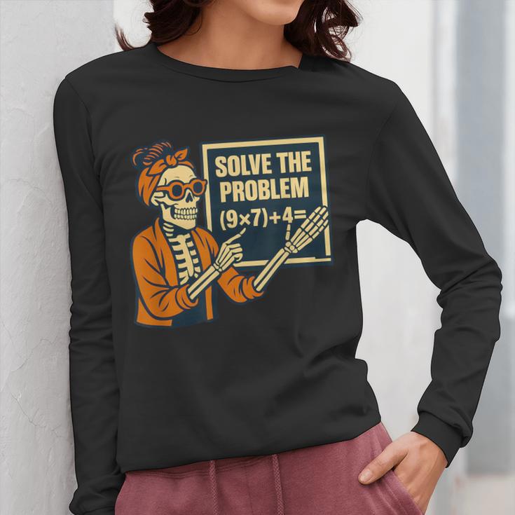 Halloween Teacher Six Seven Meme 6 7 Skeleton Spooky Costume Women Long Sleeve T-Shirt, funny design