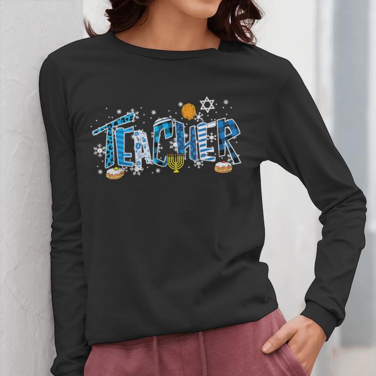 Hanukkah Leopard Plaid Teacher Chanukah Jewish Women Men Women Long Sleeve T-Shirt, funny design