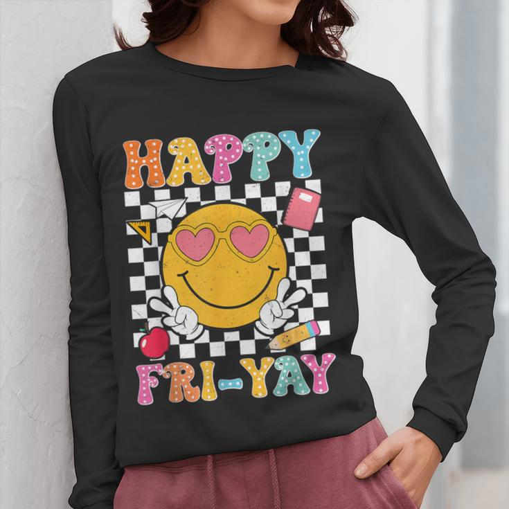 Happy Fri-Yay Groovy Teacher Friday Weekend Fri Yay Women Long Sleeve T-Shirt, Groovy Teacher Gifts, funny design