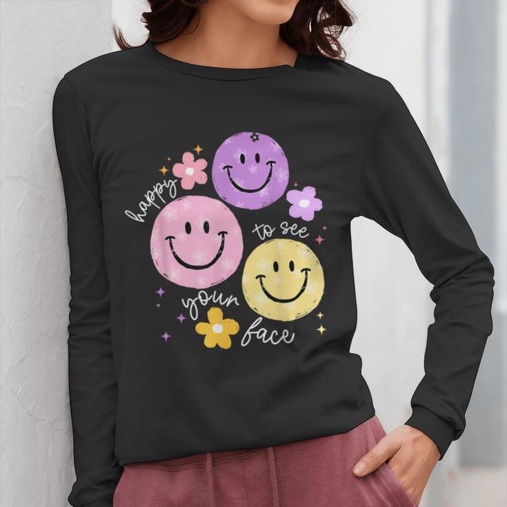 Happy To See Your Face Teacher Flower Back To School Women Long Sleeve T-Shirt, funny design Happy To See Your Face Teacher Flower Back To School Women Long Sleeve T-Shirt, funny design