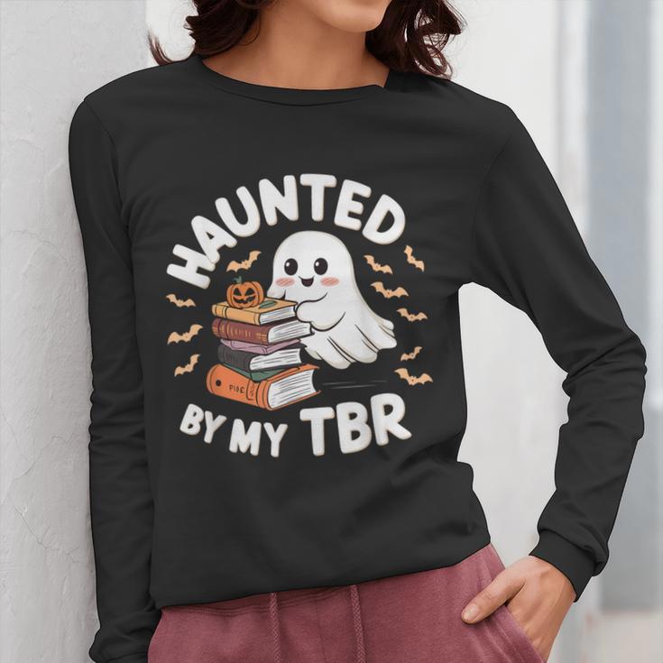 Haunted By My TBR Cute Ghost Book Reading Teacher Halloween Women Long Sleeve T-Shirt, funny design