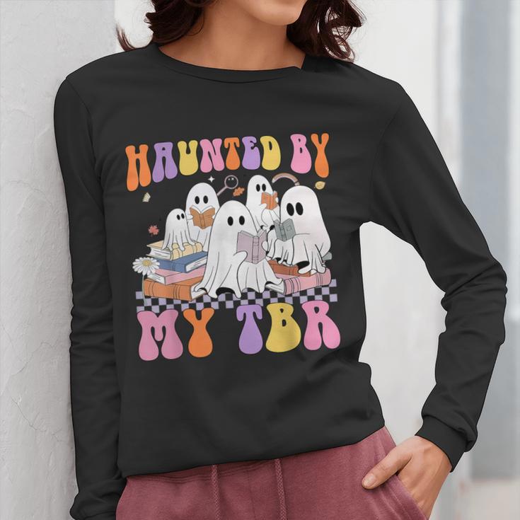 Haunted By My TBR Cute Ghosts Book Reading Teacher Halloween Women Long Sleeve T-Shirt, funny design