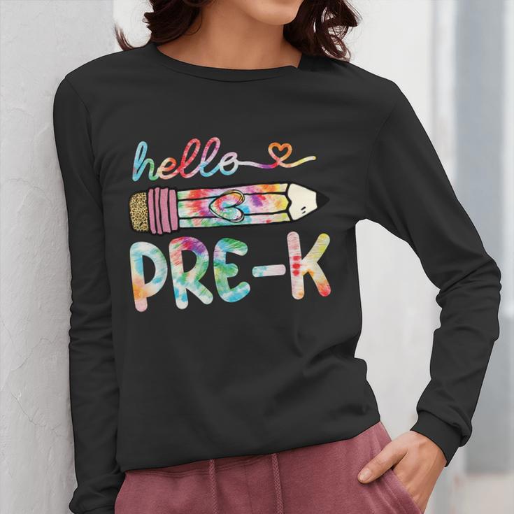 Hello Pre-K Pencil Teacher Student Tie Dye Women Long Sleeve T-Shirt, funny design Hello Pre-K Pencil Teacher Student Tie Dye Women Long Sleeve T-Shirt, funny design