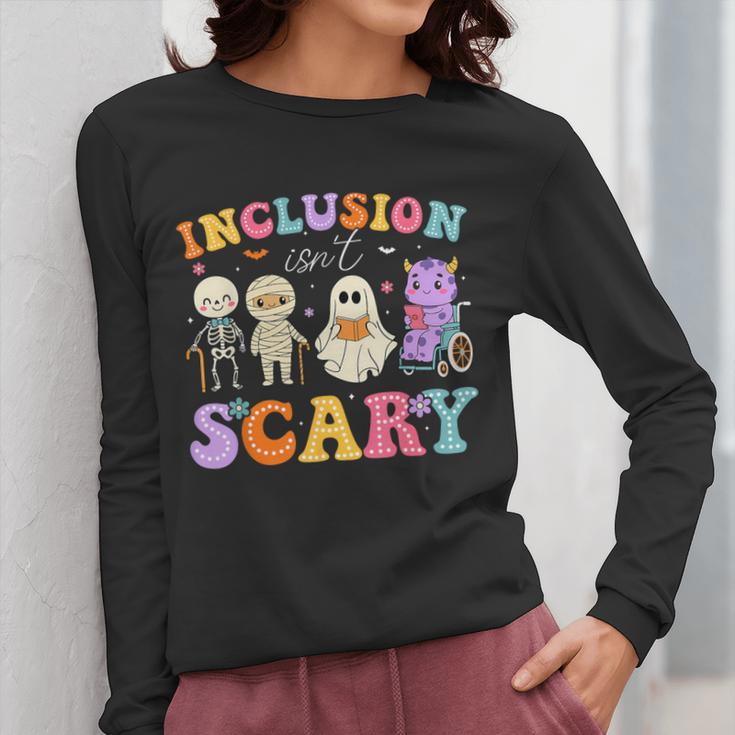 Inclusion Isn't Scary Ghost Halloween SLP Sped Teacher Women Long Sleeve T-Shirt, funny design Inclusion Isn't Scary Ghost Halloween SLP Sped Teacher Women Long Sleeve T-Shirt, funny design