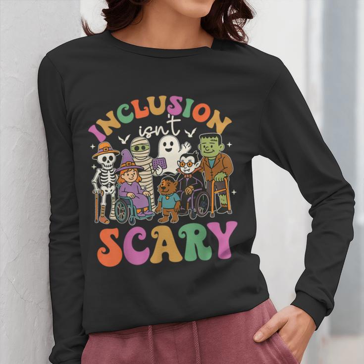 Inclusion Isnt Scary Halloween Skeleton Ghost Sped Teacher Women Long Sleeve T-Shirt, funny design Inclusion Isnt Scary Halloween Skeleton Ghost Sped Teacher Women Long Sleeve T-Shirt, funny design