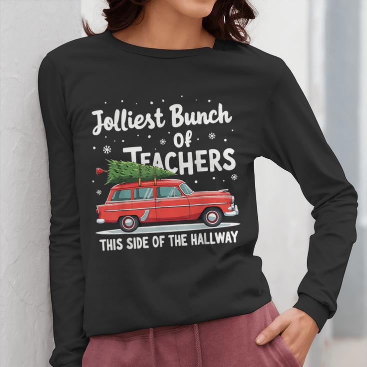 Jolliest Bunch Of Teachers This Side Of The Hallway Xmas PJ Women Long Sleeve T-Shirt, funny design Jolliest Bunch Of Teachers This Side Of The Hallway Xmas PJ Women Long Sleeve T-Shirt, funny design
