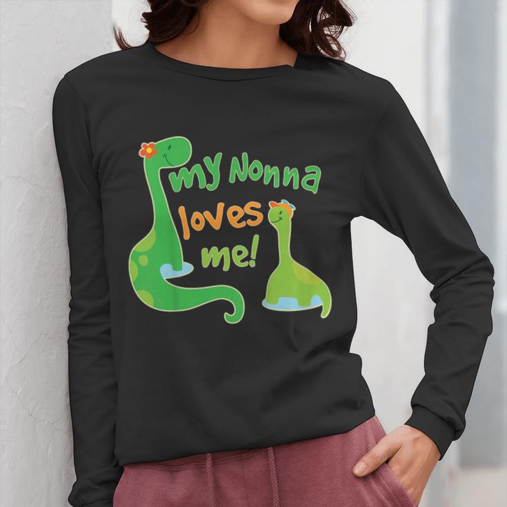 Kids My Nonna Loves Me Dinosaur Grandson Women Long Sleeve T-Shirt, funny design