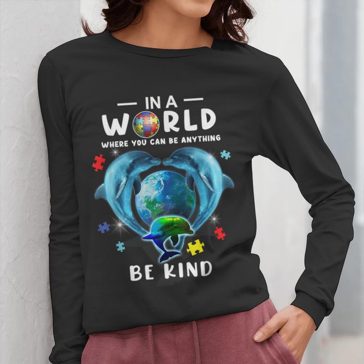 Be Kind Dolphin Autism Awareness Back To School Teacher Men Women Kids Women Long Sleeve T-Shirt, funny design
