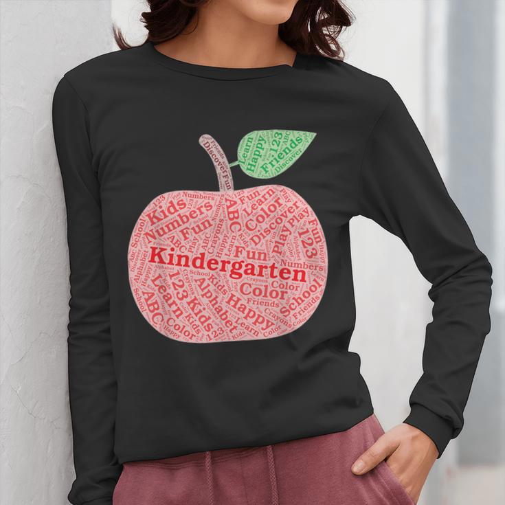 Kindergarten Apple Word Art For Teachers & Students Women Long Sleeve T-Shirt, funny design