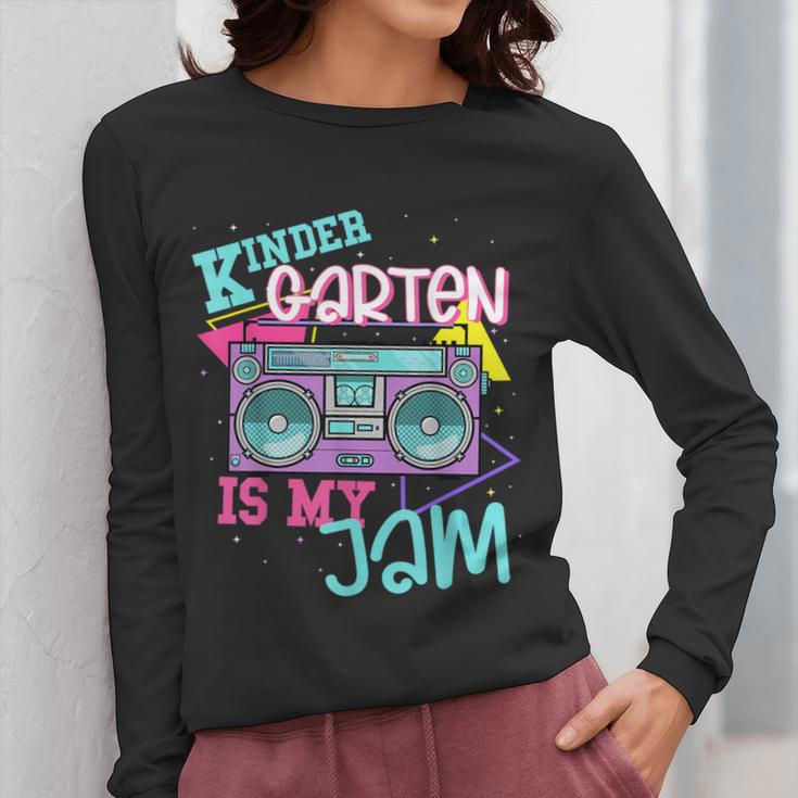 Kindergarten Is My Jam Cute Teacher Shirt 80's 90's Styl Women Long Sleeve T-Shirt, funny design Kindergarten Is My Jam Cute Teacher Shirt 80's 90's Styl Women Long Sleeve T-Shirt, funny design