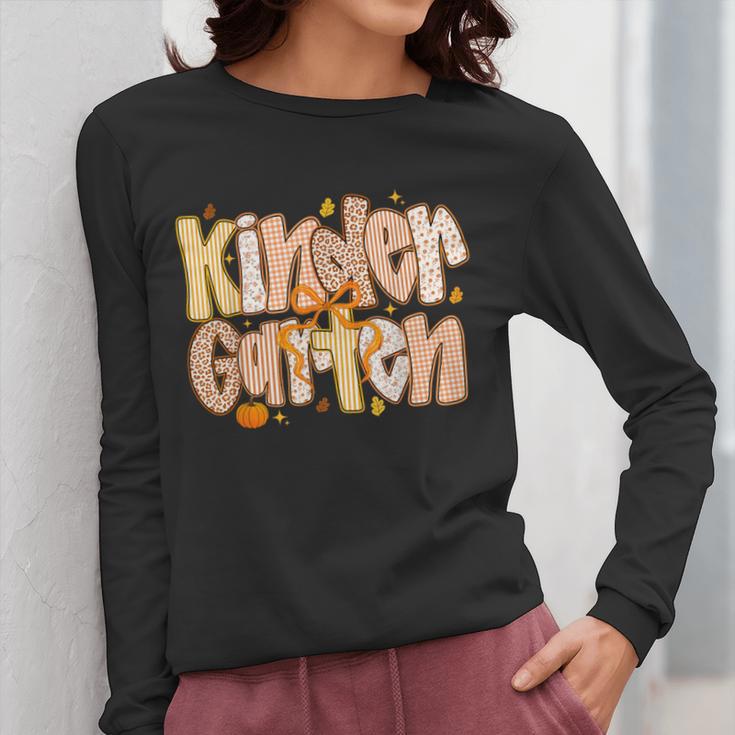 Kindergarten Teacher Fall Pumpkin Autumn Cute Women Long Sleeve T-Shirt, funny design Kindergarten Teacher Fall Pumpkin Autumn Cute Women Long Sleeve T-Shirt, funny design