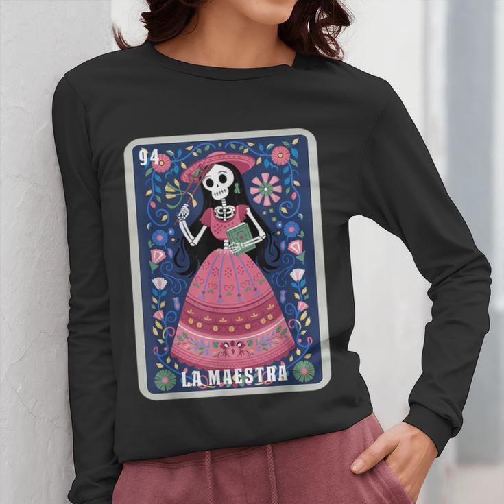 La Maestra Halloween Mexican Bingo Card Teacher Lottery Card Women Long Sleeve T-Shirt, funny design La Maestra Halloween Mexican Bingo Card Teacher Lottery Card Women Long Sleeve T-Shirt, funny design