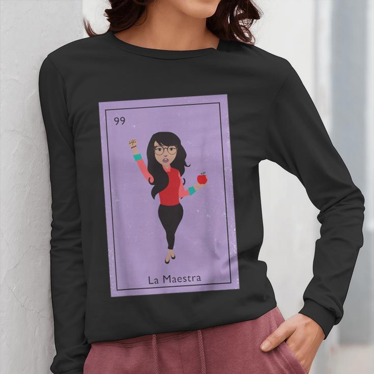 La Maestra Mexican Bingo Card Teacher Lottery Card Women Long Sleeve T-Shirt, funny design