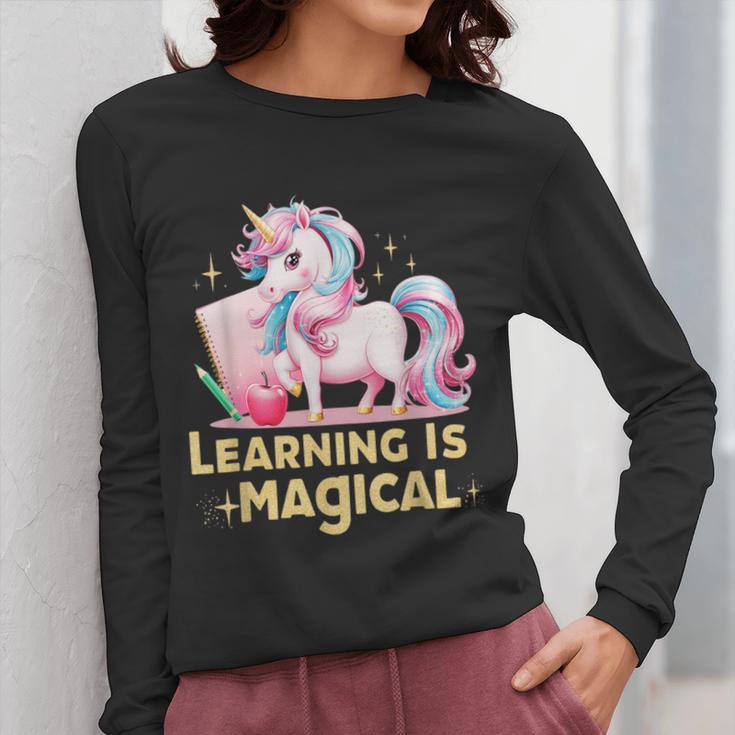 LEARNING IS MAGICAL TEACHER UNICORN BACK TO SCHOOL UNICORN Women Long Sleeve T-Shirt, funny design