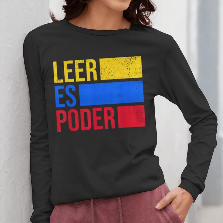 Leer Es Poder Colombian Spanish Teacher Maestra Colombia Women Long Sleeve T-Shirt, funny design