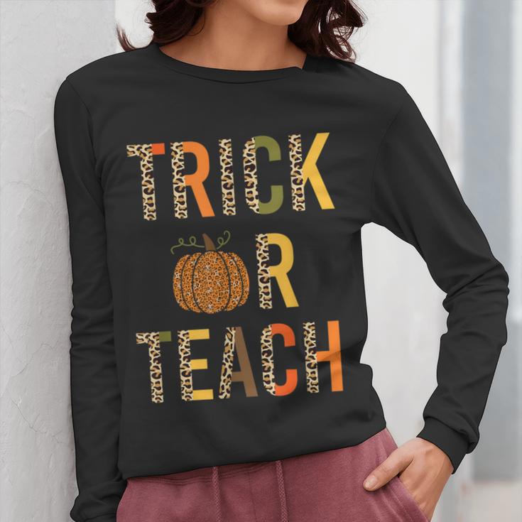 Leopard Trick Or Teach Halloween Teacher Costume Women Women Long Sleeve T-Shirt, funny design