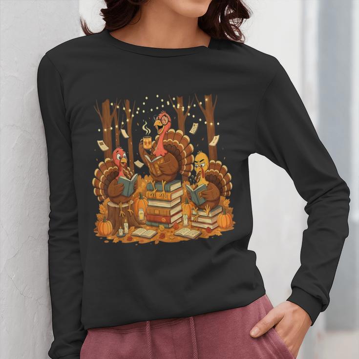 Librarian Turkey Reading Book Fall Thanksgiving Teacher Women Long Sleeve T-Shirt, funny design Librarian Turkey Reading Book Fall Thanksgiving Teacher Women Long Sleeve T-Shirt, funny design