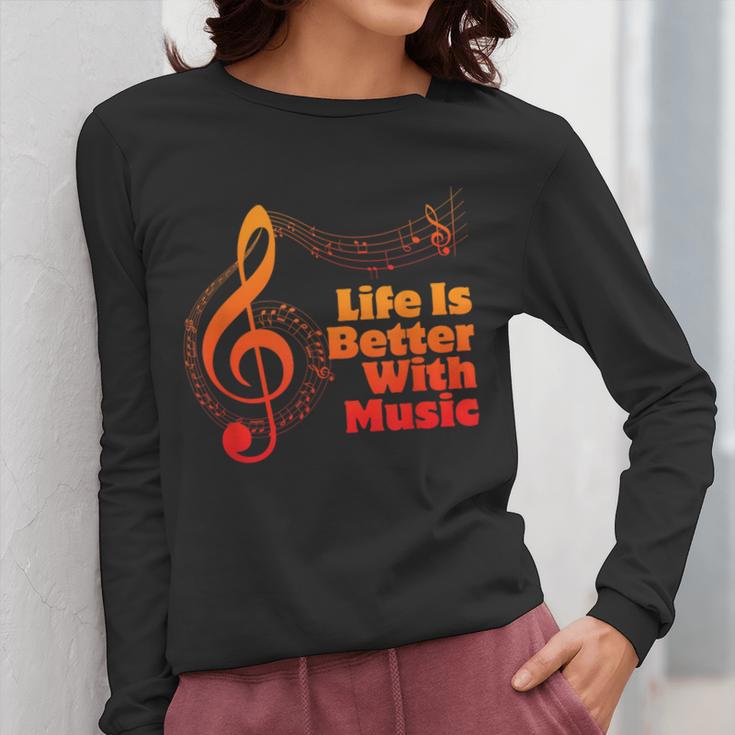 Life Is Better With Music Theory Musician Teacher Notes Clef Women Long Sleeve T-Shirt, funny design