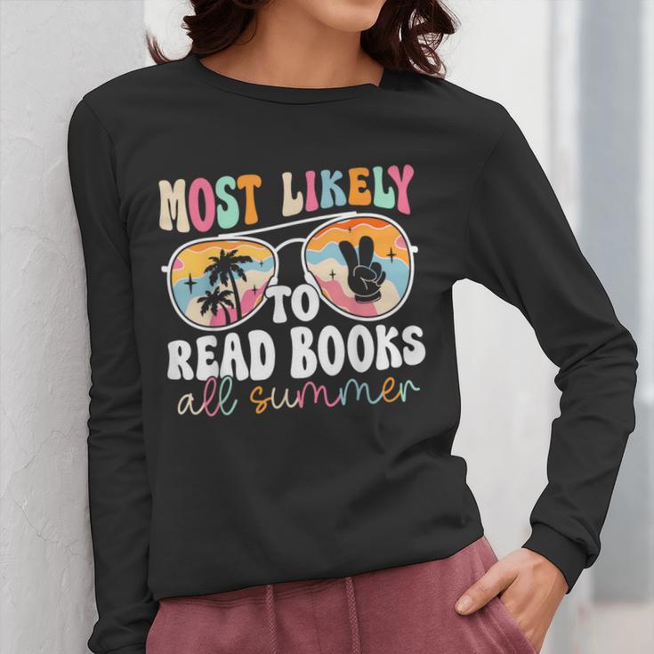 Most Likely To Read Books All Summer Teacher Student Women Long Sleeve T-Shirt, funny design