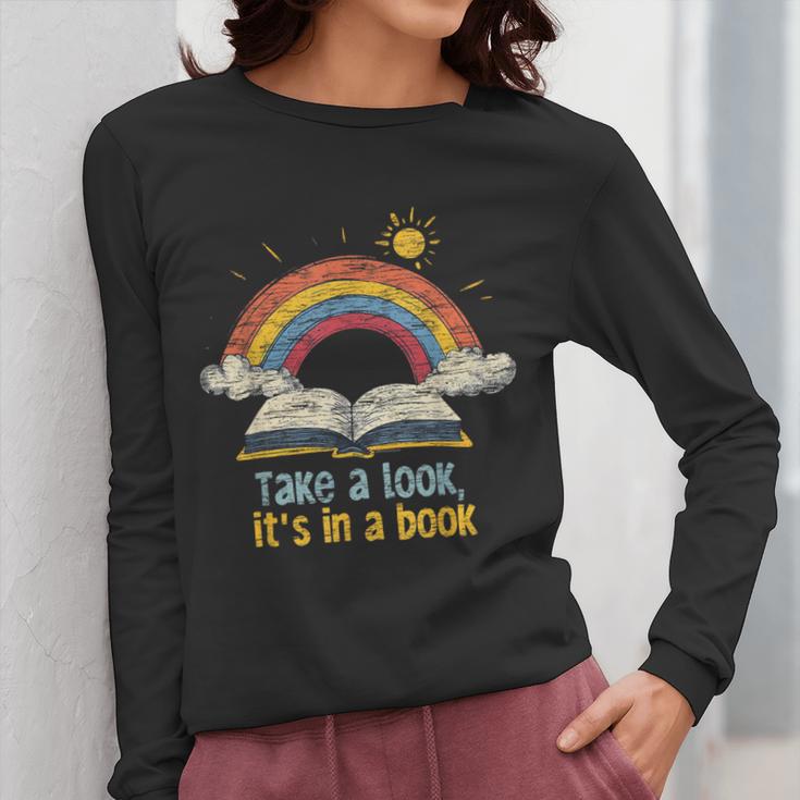 Take a Look It's In a Book Vintage Reading Teacher Rainbow Women Long Sleeve T-Shirt, funny design Take a Look It's In a Book Vintage Reading Teacher Rainbow Women Long Sleeve T-Shirt, funny design