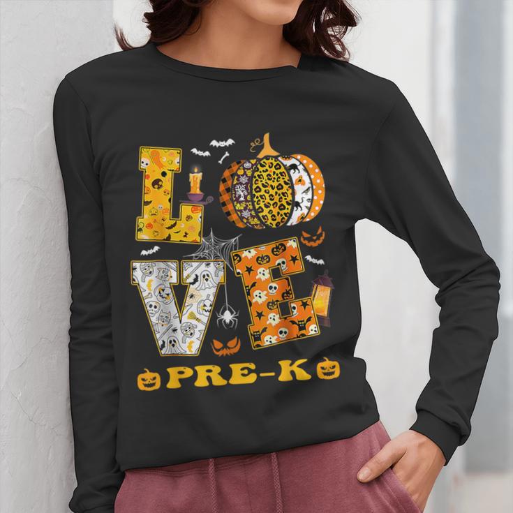 LOVE Pre-K Pumpkin Teacher Student Halloween Costume Women Long Sleeve T-Shirt, funny design LOVE Pre-K Pumpkin Teacher Student Halloween Costume Women Long Sleeve T-Shirt, funny design
