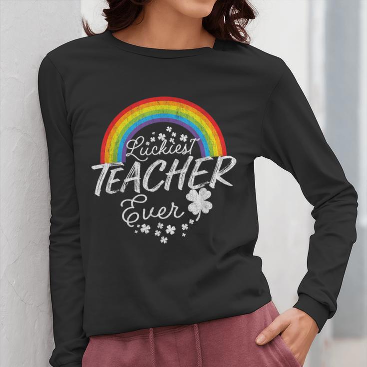 Luckiest Teacher Ever Rainbow- St Patricks Day Teacher Women Long Sleeve T-Shirt, funny design