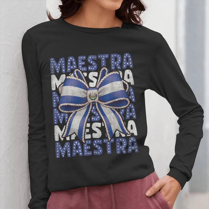Maestra El Salvador Coquette Bow Hispanic Spanish Teacher Women Long Sleeve T-Shirt, funny design Maestra El Salvador Coquette Bow Hispanic Spanish Teacher Women Long Sleeve T-Shirt, funny design