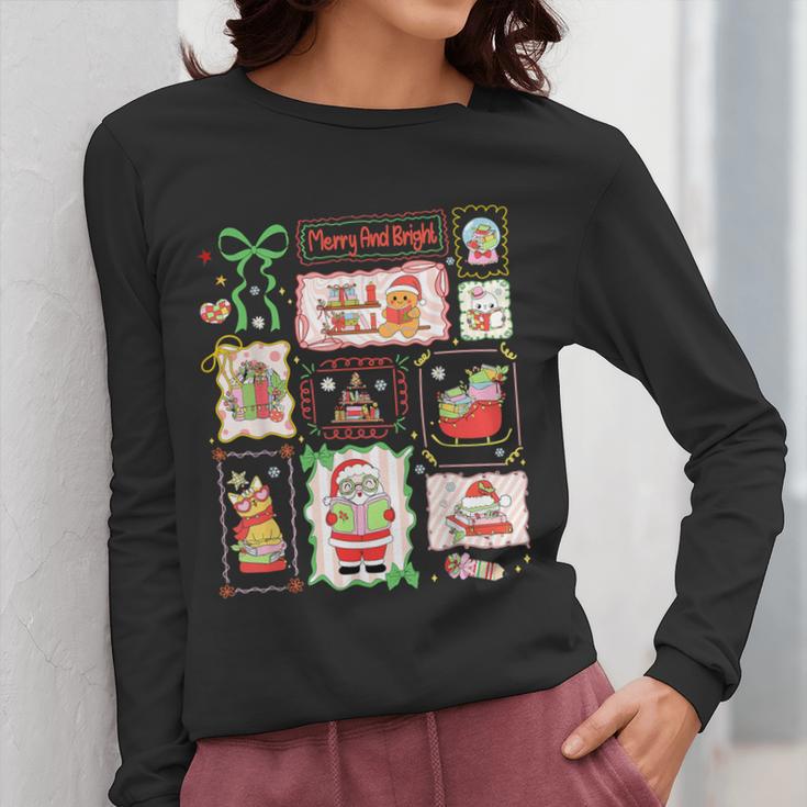 Merry And Bright Christmas Gingerbread Santa Book Teacher Women Long Sleeve T-Shirt, funny design Merry And Bright Christmas Gingerbread Santa Book Teacher Women Long Sleeve T-Shirt, funny design