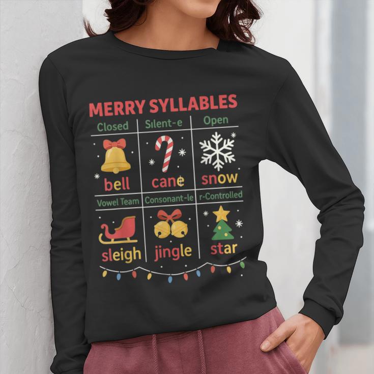 Merry Syllables Teacher Christmas Educational Kids Women Long Sleeve T-Shirt, funny design Merry Syllables Teacher Christmas Educational Kids Women Long Sleeve T-Shirt, funny design