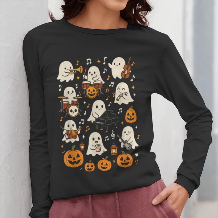 Music Teacher Orchestra Shirt Spooky Halloween Ghost Band Women Long Sleeve T-Shirt, funny design Music Teacher Orchestra Shirt Spooky Halloween Ghost Band Women Long Sleeve T-Shirt, funny design